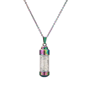 Rainbow stainless steel perfume bottle necklace with white crushed stone crystals