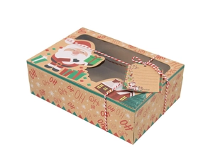 Detail of kraft paper Christmas cookie box with window and red-white twine string
