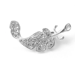 Elegant silver feather brooch with sparkling crystals for a sophisticated nature look