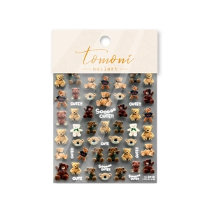 3D embossed nail stickers featuring cute brown teddy bear patterns with relief texture
