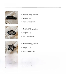 Detailed view of polka dot hair clips in star and wave shapes made of alloy and leather