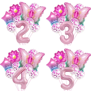 Ballons En Aluminium Papillon Rose Dégradé Et Étoile Fleur Confettis En Latex Pour Décoration De Fête D'anniversaire Fille Enfant