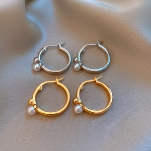 Boucles D'oreilles Créoles Géométriques Plaquées Or Pour Femmes Avec Künstliche Perle Blanche Style Français Bijoux Élégants Simples