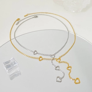 Minimalist stainless steel heart pendant Y-necklace in gold and silver finish