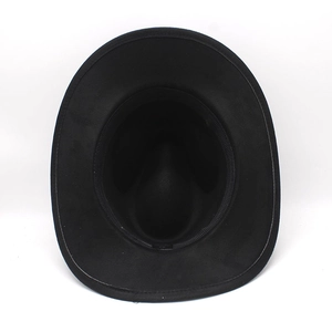 Detail view showing the black felt hat interior with sweatband and inner construction