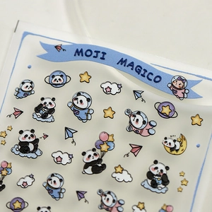 Space panda 3D nail art stickers with cute astronaut and cloud designs for kids