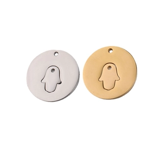 Polished silver and gold Hamsa Hand hollow circular pendants in stainless steel