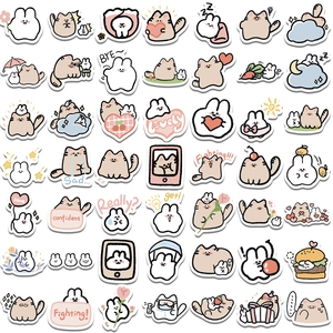 60-pack cute cartoon cat and bunny stickers for decorating scrapbooks and laptops
