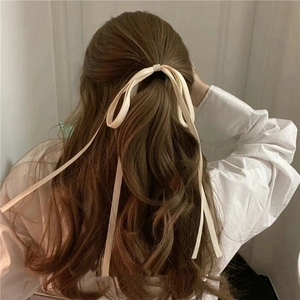 Elegant Satin Bow Hair Tie With Long Streamer Ribbon Sweet Minimalist Elastic Scrunchie Ponytail Holder For Women Girls