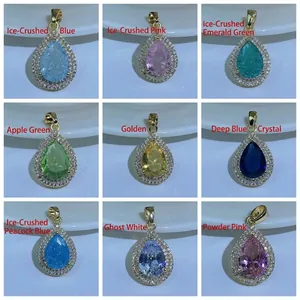 Kupfer Birnenförmige Ovale Bunte Zirkon Anhänger Halskette Mikro Eingelegt Paraiba Stil Halo Vintage Schmuck Damen