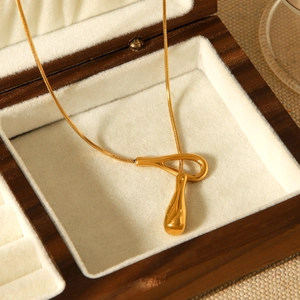 18k gold plated stainless steel snake chain necklace with abstract water drop pendant