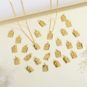 Alphabet Initial Letter Square Pendants Gold Plated Copper For DIY Jewelry Necklace Bracelet Making Fashion Accessory