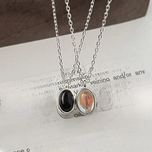 925 Sterling Silver Necklace With Oval AB Rhinestone Pendant Minimalist Elegant Jewelry For Women