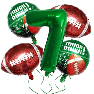Set de 5 ballons de football américain avec chiffre 7 vert et motifs touchdown