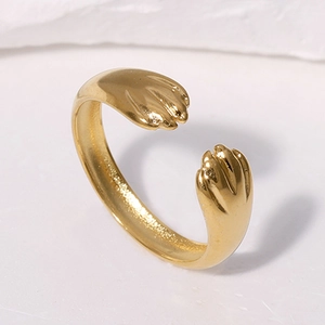 Minimalist golden stainless steel cat paw open ring with an adjustable band for women