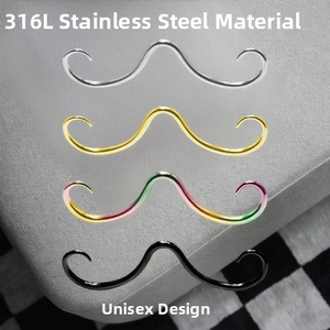 Set of four 316L stainless steel mustache septums in silver, gold, black and rainbow finish