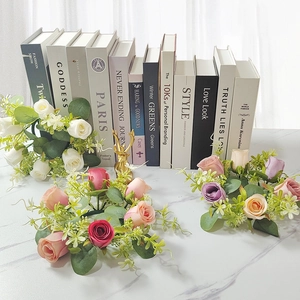 Handmade artificial rose wreath candle rings in mixed colors for elegant home decor