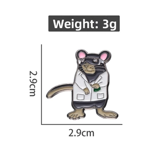Detailed size view of mouse scientist enamel pin measuring 2.9cm and weighing 3g