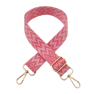 Pink wavy geometric patterned adjustable shoulder strap with premium gold metal buckles