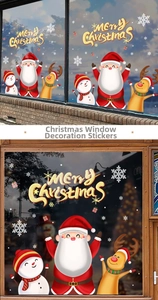 Detailed Christmas window stickers with Santa, reindeer and snowflakes on glass