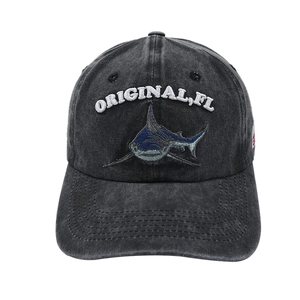 Vintage washed charcoal baseball cap featuring shark embroidery and Original FL text