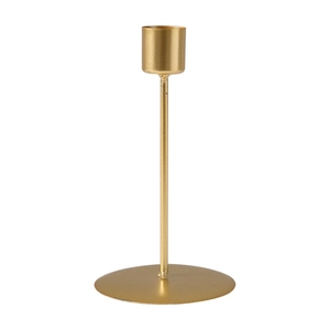 Minimalist gold metal candle holder with a round base for modern tabletop decoration