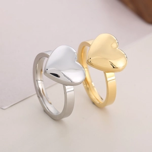 18K gold and silver plated stainless steel heart rings with wide polished bands