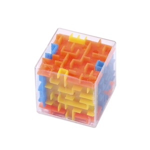 3D rotating cube puzzle maze with colorful internal tracks for children and adults