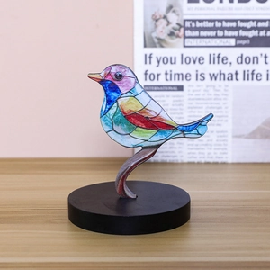 Artistic mosaic bird ornament on black base for home and office tabletop decoration