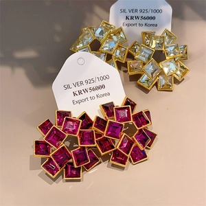 Vintage Geometric Square Rhinestone Stud Earrings With 925 Sterling Silver Post Sunburst Flower Earrings For Women Fashion Jewelry