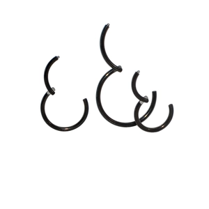 Three black 316L stainless steel seamless hinged rings for septum, nose, and ear piercings