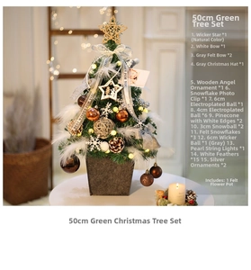 Close-up of 50cm desktop Christmas tree with warm LED lights and elegant grey felt pot