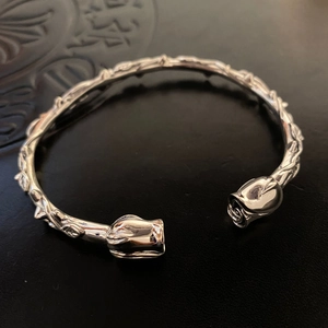 Silver thorn rose open cuff bracelet with heavy craft gothic floral metal design