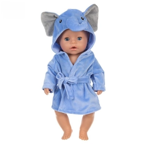 Detail view of blue elephant cartoon plush bathrobe for 18-inch girl dolls and toys