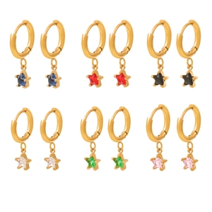 Set of 6 pairs star-shaped glass earrings in various colors with 18K gold plated steel
