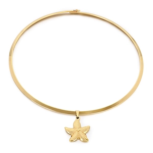 Golden ocean star necklace featuring a textured starfish pendant on a minimal choker wire