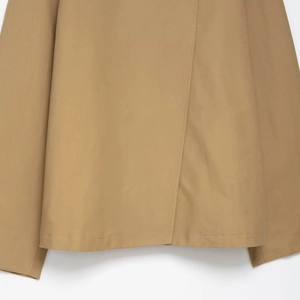 Short khaki trench coat for women with minimalist high collar and concealed placket detail