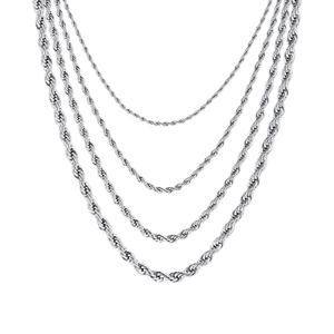 Polished silver stainless steel twist chains in various lengths for a layered look