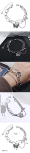 Detail of layered S925 stainless steel bracelet with butterfly pendant and size measurements