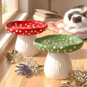 Polka dot mushroom ceramic jewelry tray set in red and green for desktop decor