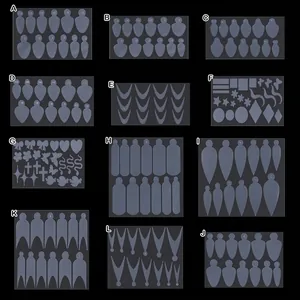 Size chart for 12 styles of dual nail forms including almond, square, and coffin shapes