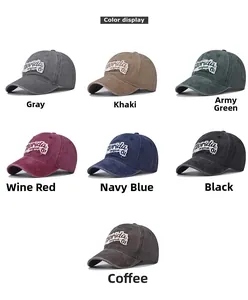 Detailed color display of washed cotton baseball caps with Florida vintage embroidery