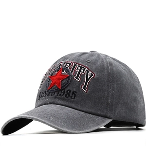 Vintage Washed Cotton Baseball Cap With Red Star Embroidery Distressed Adjustable Outdoor Sun Hat For Men Women