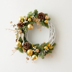 White Willow Rattan Christmas Wreath With Pine Cones Berries Simulation Plants Nordic Style Holiday Hanging Decoration For Front Door Home Wall