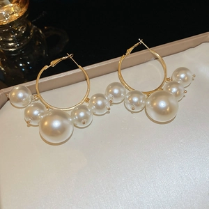 Boucles D'oreilles Créoles Avec Künstliche Perles D'imitation Et Tige En Argent Alliage Géométrique Plaqué Or Style Français Femmes