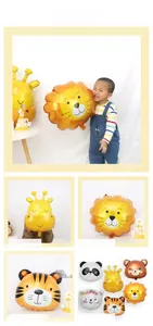 Detail view showing 54x58cm animal head foil balloons including giraffe, lion and panda
