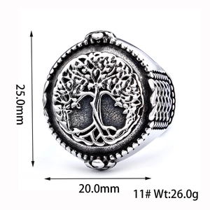 Detailed view of Tree of Life ring with dimensions and weave texture on sides