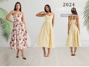 Detail of floral backless summer maxi dress with slim straps and high waist design