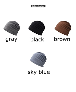 Detailed color display of waffle knit beanies in gray, black, brown, and sky blue