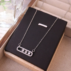 Elegant geometric titanium steel necklace with three sliding zircon stones in silver